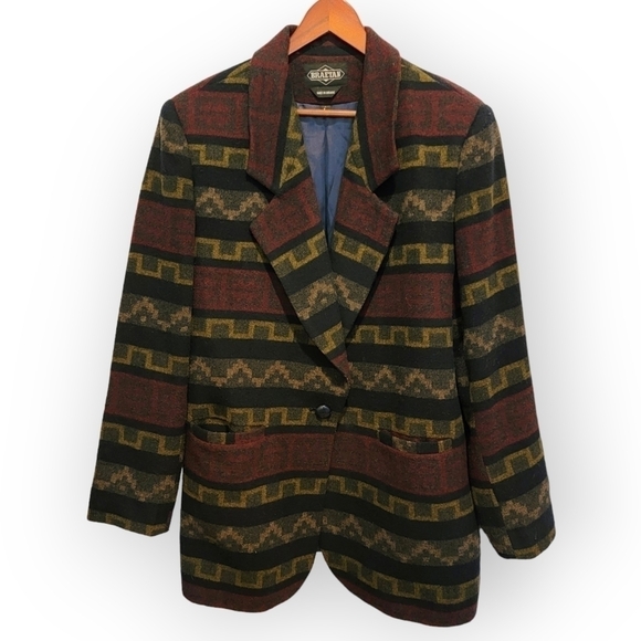 Vintage BRAETAN Wool Blend Aztec Tribal Blazer Jacket Size Large - Picture 13 of 13